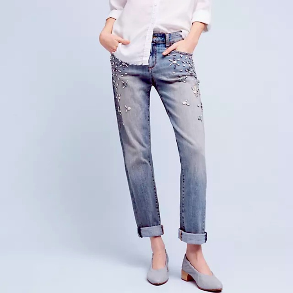 Pilcro and the Letterpress Light Blue Jeweled Cropped Jeans